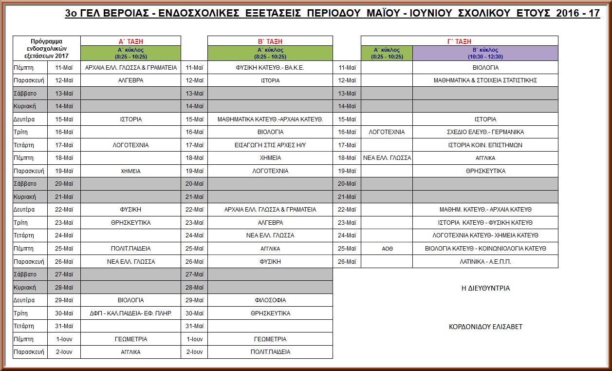 Programma Endoxolikes Eksetaseis 2017