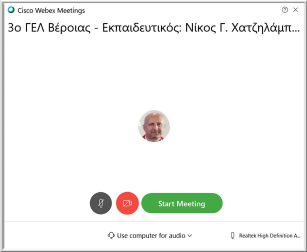 Webex Start a Meeting Middle Step