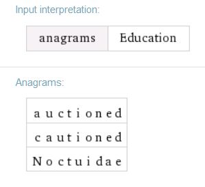 WolframAlpha anagram